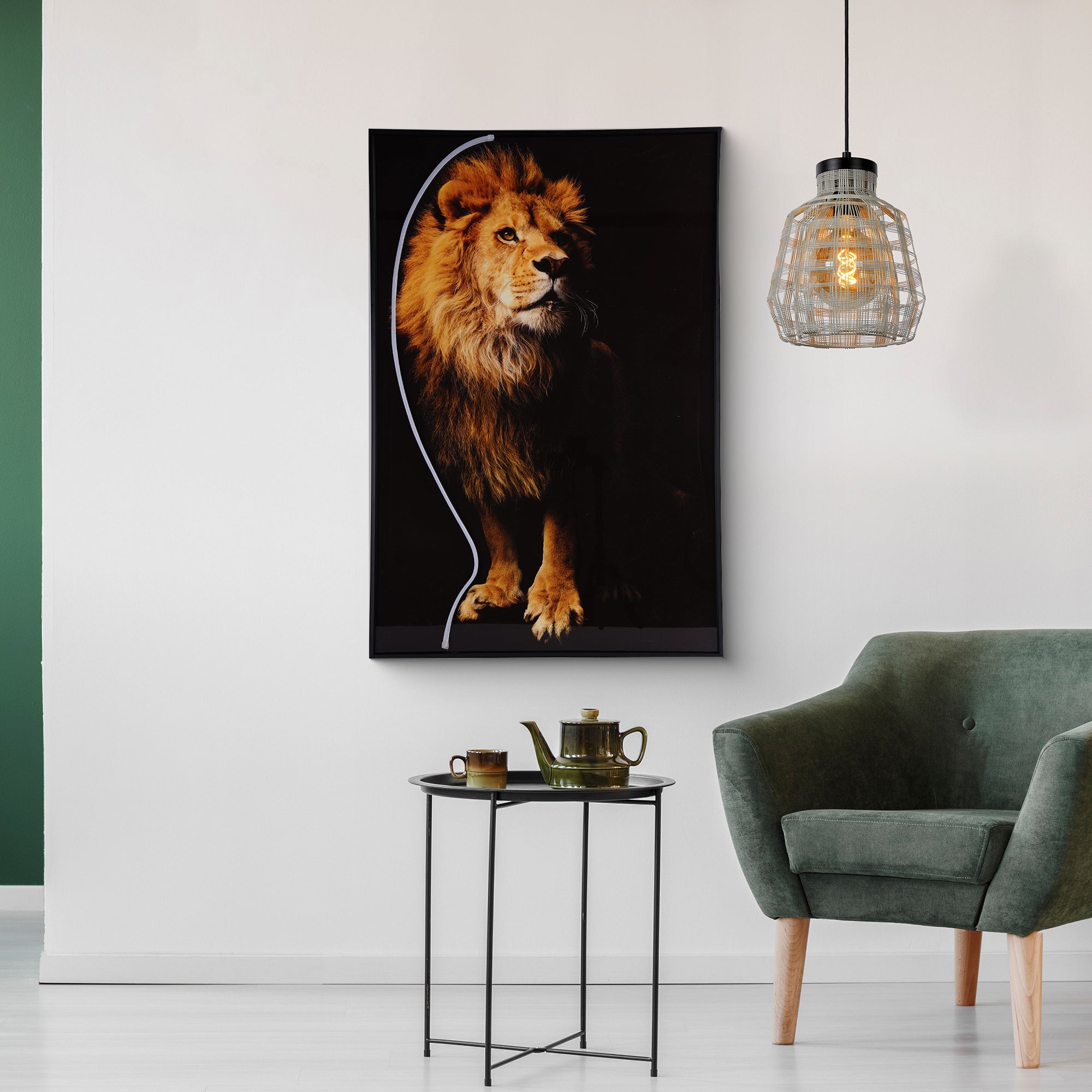 A stunning Lion Wall Art piece illuminated with LED lights, showcasing intricate details and modern design, perfect for home decor.