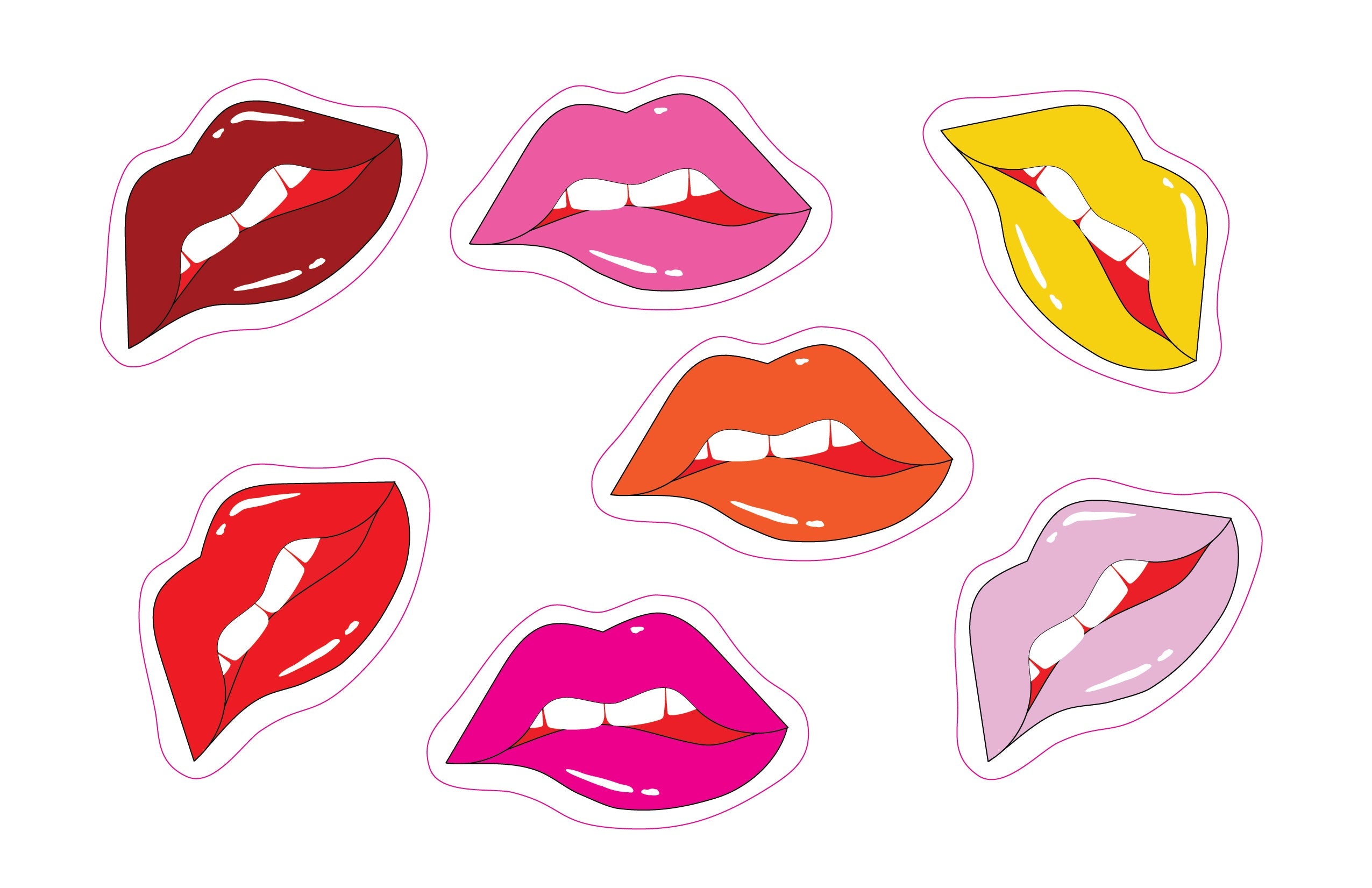 A vibrant collection of lips mirror stickers on a vinyl sheet, showcasing colorful designs perfect for room decor.