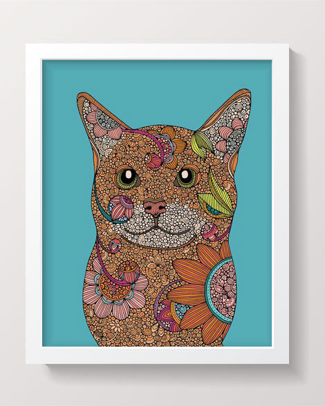 Little Cat art print featuring a playful cat illustration on a vibrant blue background, perfect for framing.