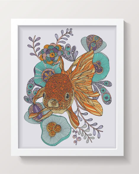 Archival art print of a little fish, showcasing original pen and ink art with vibrant digital coloring on matte card stock.