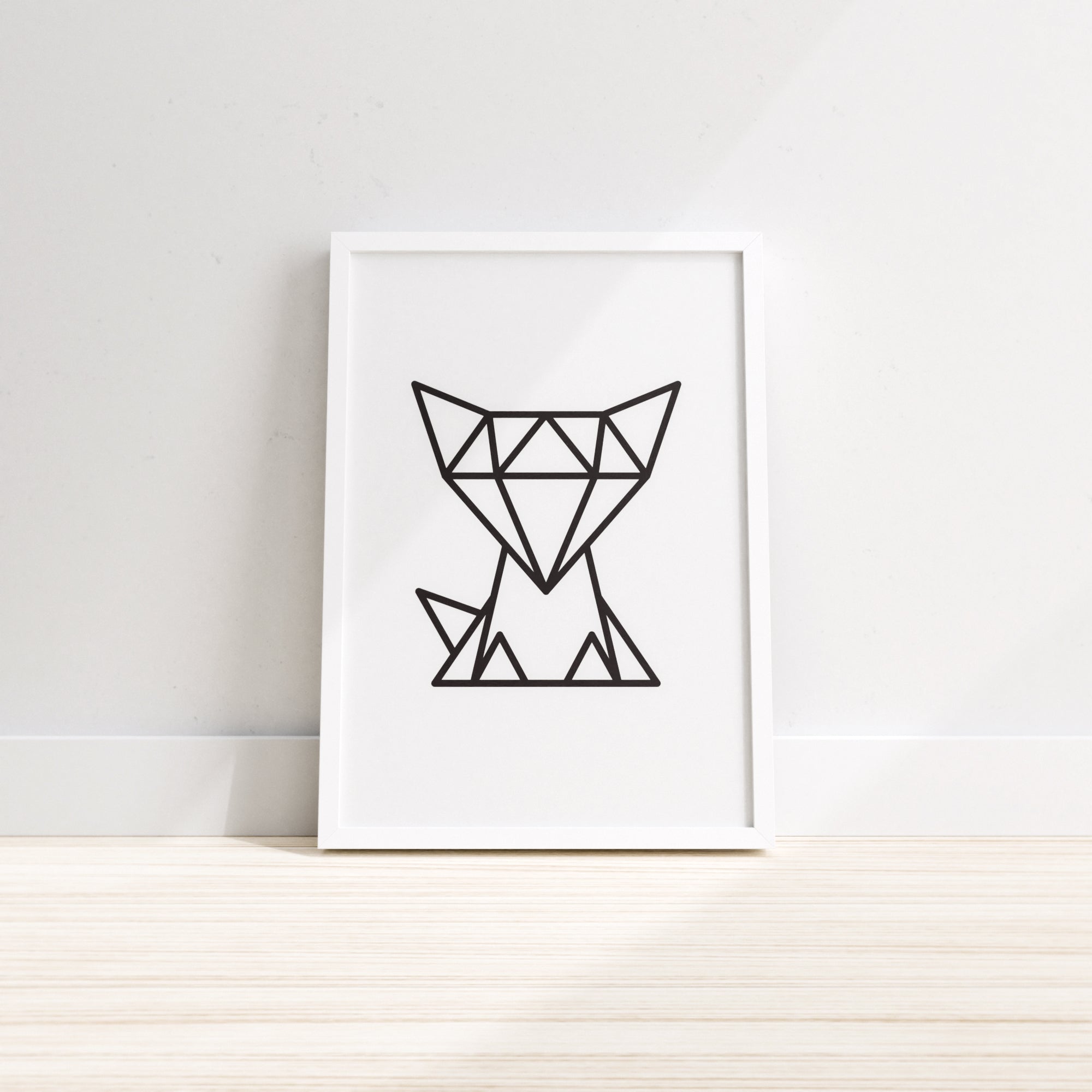 A colorful geometric fox wall print designed for children's room decor, showcasing a playful and artistic style.