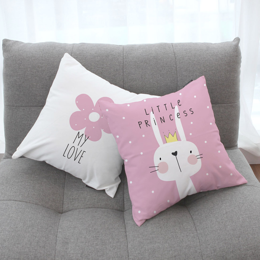 Little Princess A_Rabbit cushion featuring a double-sided design with playful rabbit print, made from high-quality microfibre.