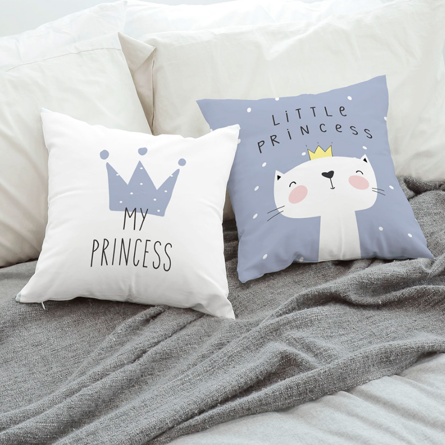 Little Princess B_Kitty cushion featuring a double-sided design in vibrant colors, made from high-quality microfiber with a polyester insert.