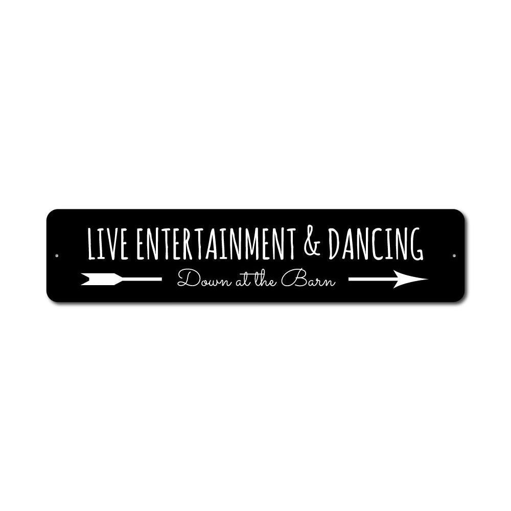 A customizable Live Entertainment Sign made of high-quality aluminum, featuring vibrant colors and a stylish design, perfect for home decor.