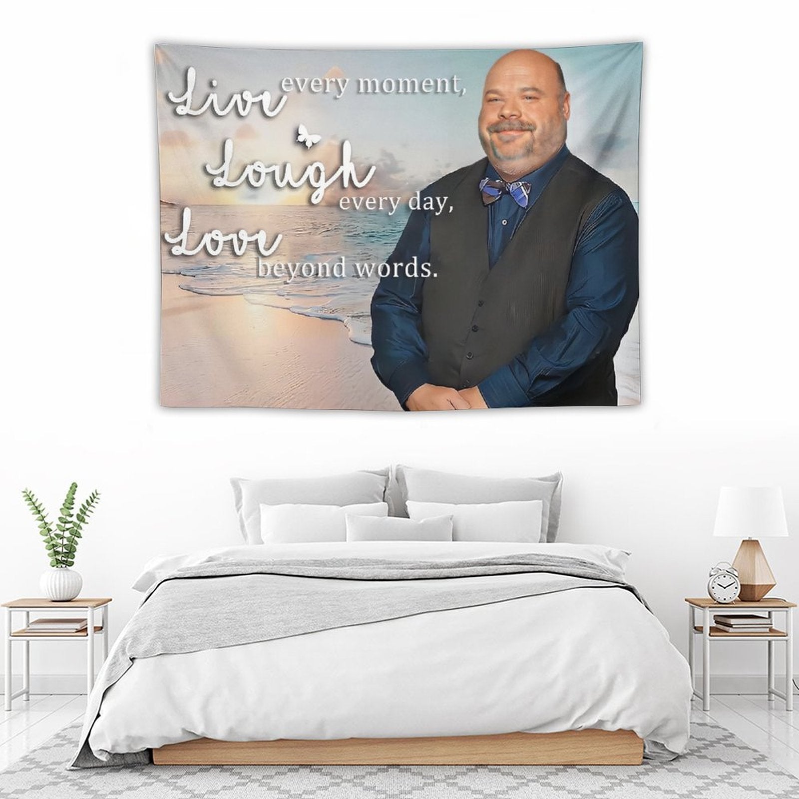 Live, Laugh, Love Bertram Tapestry showcasing vibrant colors and clear patterns, perfect for home decor.