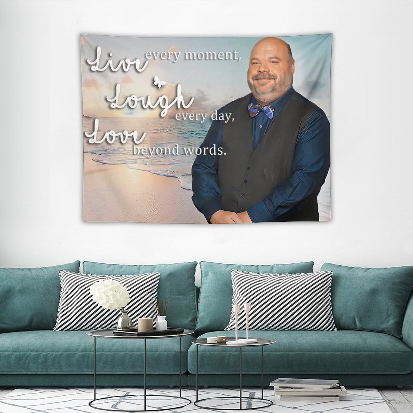 Live, Laugh, Love Bertram Tapestry showcasing vibrant colors and clear patterns, perfect for home decor.