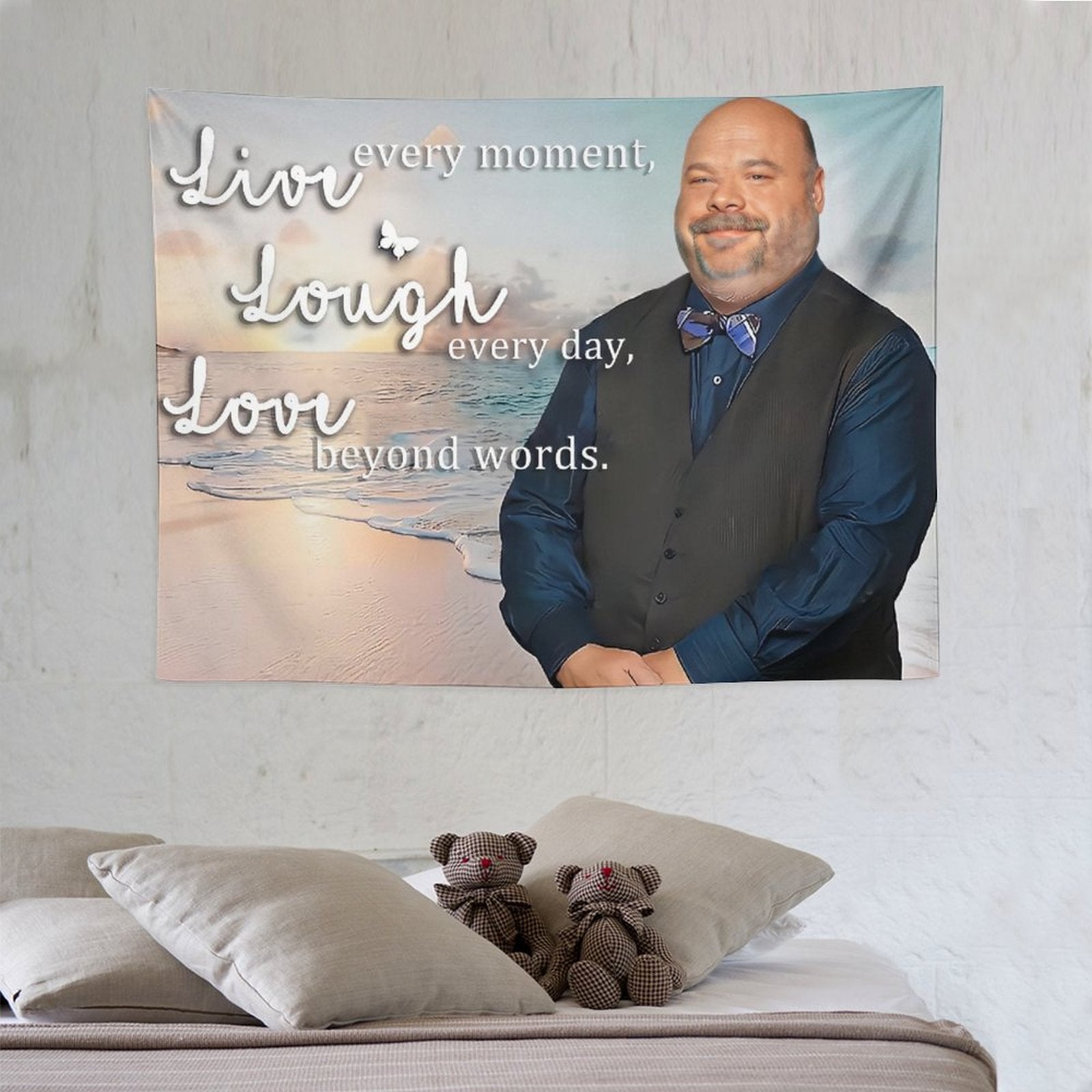 Live, Laugh, Love Bertram Tapestry showcasing vibrant colors and clear patterns, perfect for home decor.