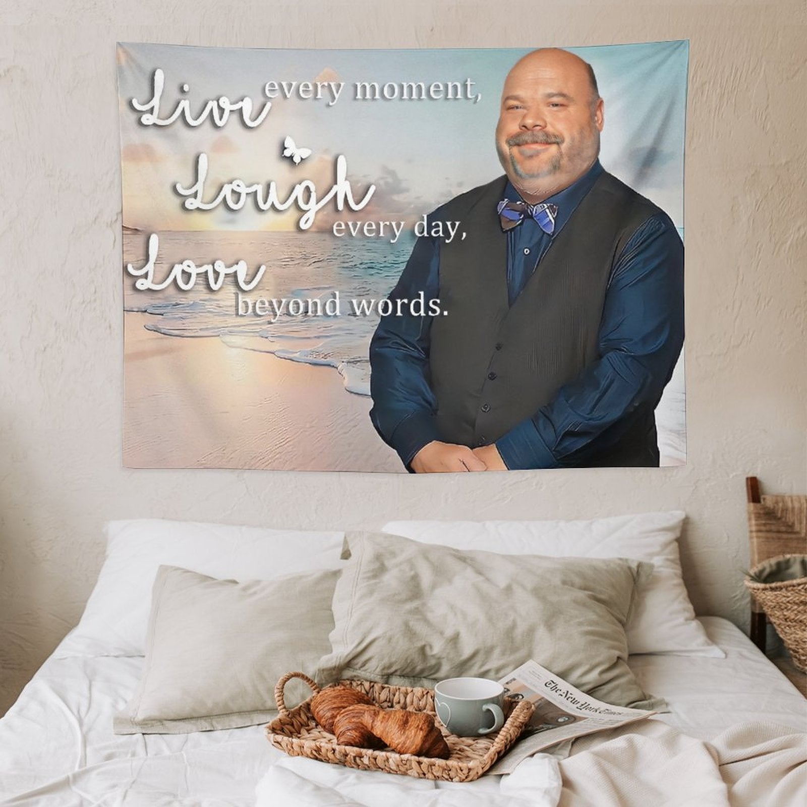 Live, Laugh, Love Bertram Tapestry showcasing vibrant colors and clear patterns, perfect for home decor.