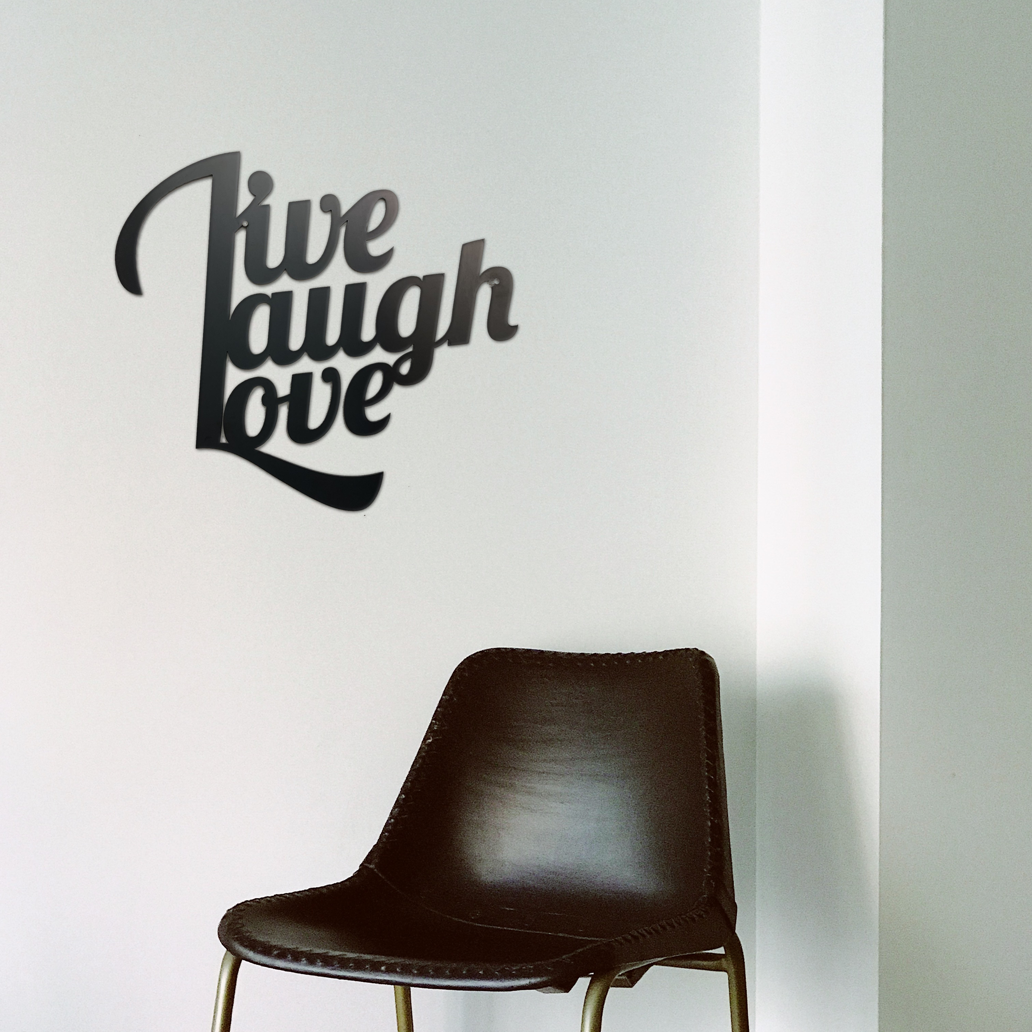 Live Laugh Love Metal Wall Art in black finish, measuring 18x18 inches, perfect for home decor.