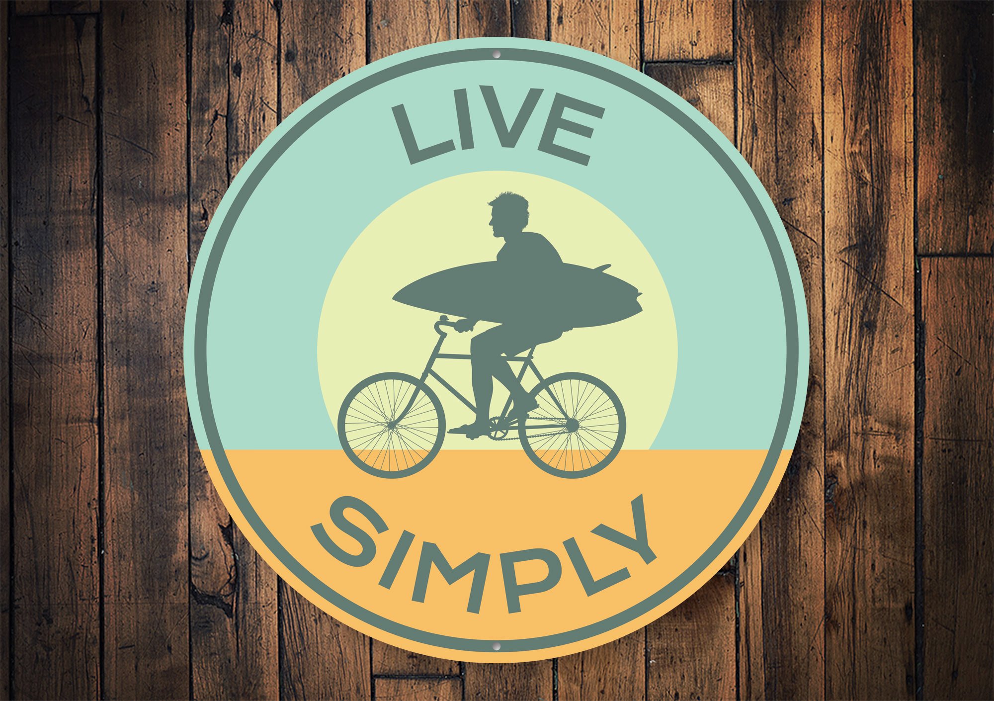 Live Simply Sign made of high-quality aluminum, featuring a coastal design perfect for beach houses and outdoor decor.