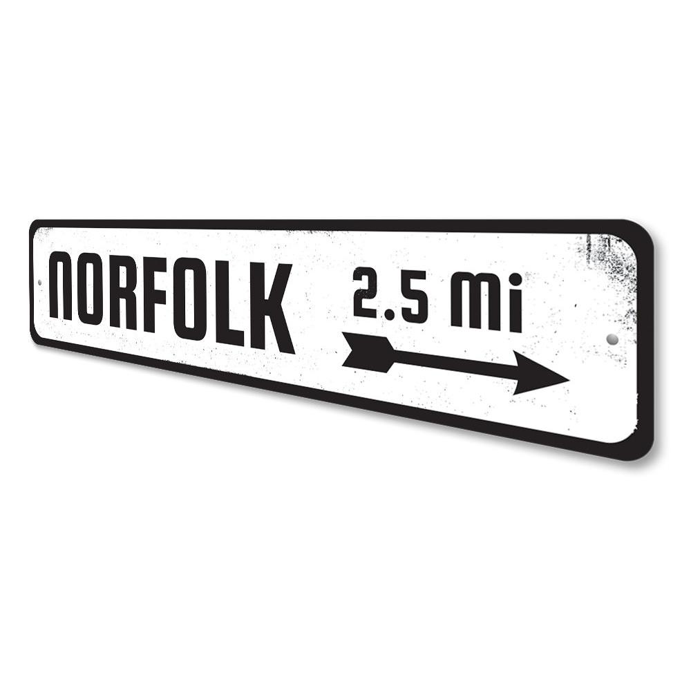 Customizable Location Arrow Sign made of high-quality aluminum, featuring pre-drilled holes for easy mounting, perfect for home decor.