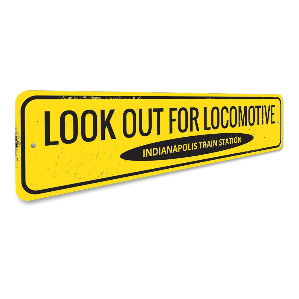 Look Out For Locomotive Sign made of high-quality aluminum, featuring a decorative design suitable for indoor and outdoor use.