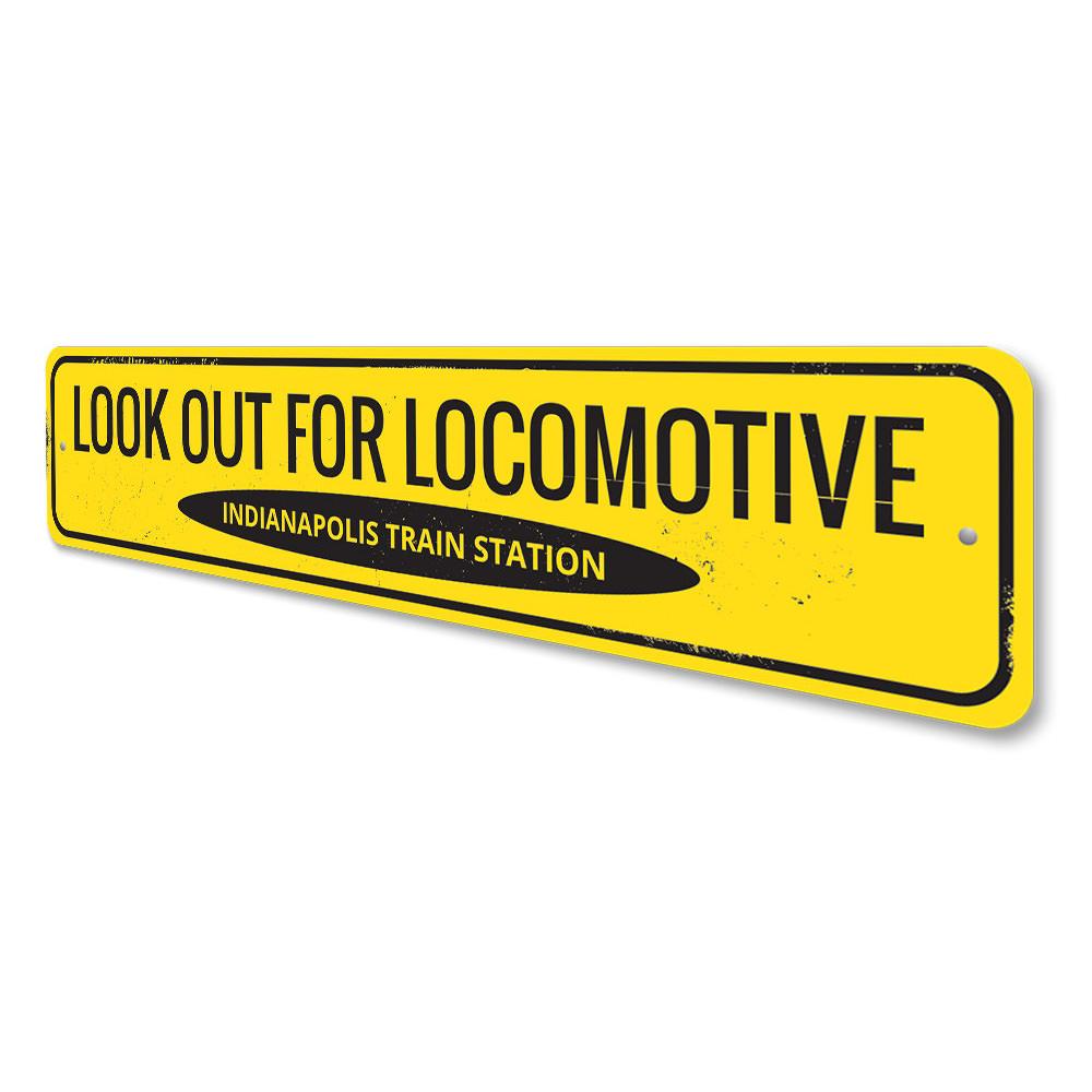 Look Out For Locomotive Sign made of high-quality aluminum, featuring a decorative design suitable for indoor and outdoor use.