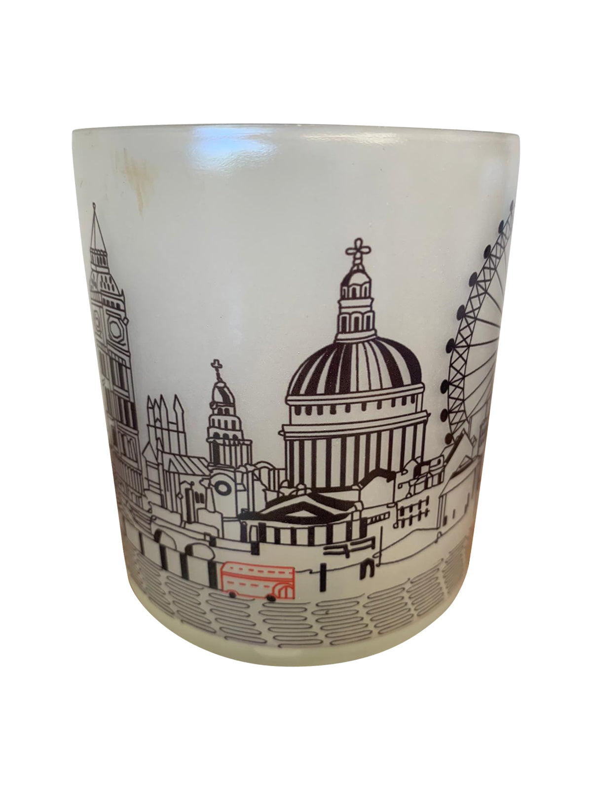 A beautifully designed glass votive featuring the London skyline, ideal for tealights or as a decorative piece.