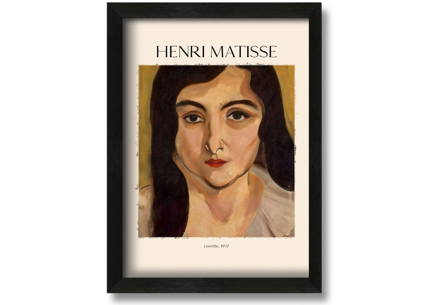 Canvas print of Lorette, 1917 by Henri Matisse, mounted on a 44mm box frame, showcasing vibrant colors and artistic expression.