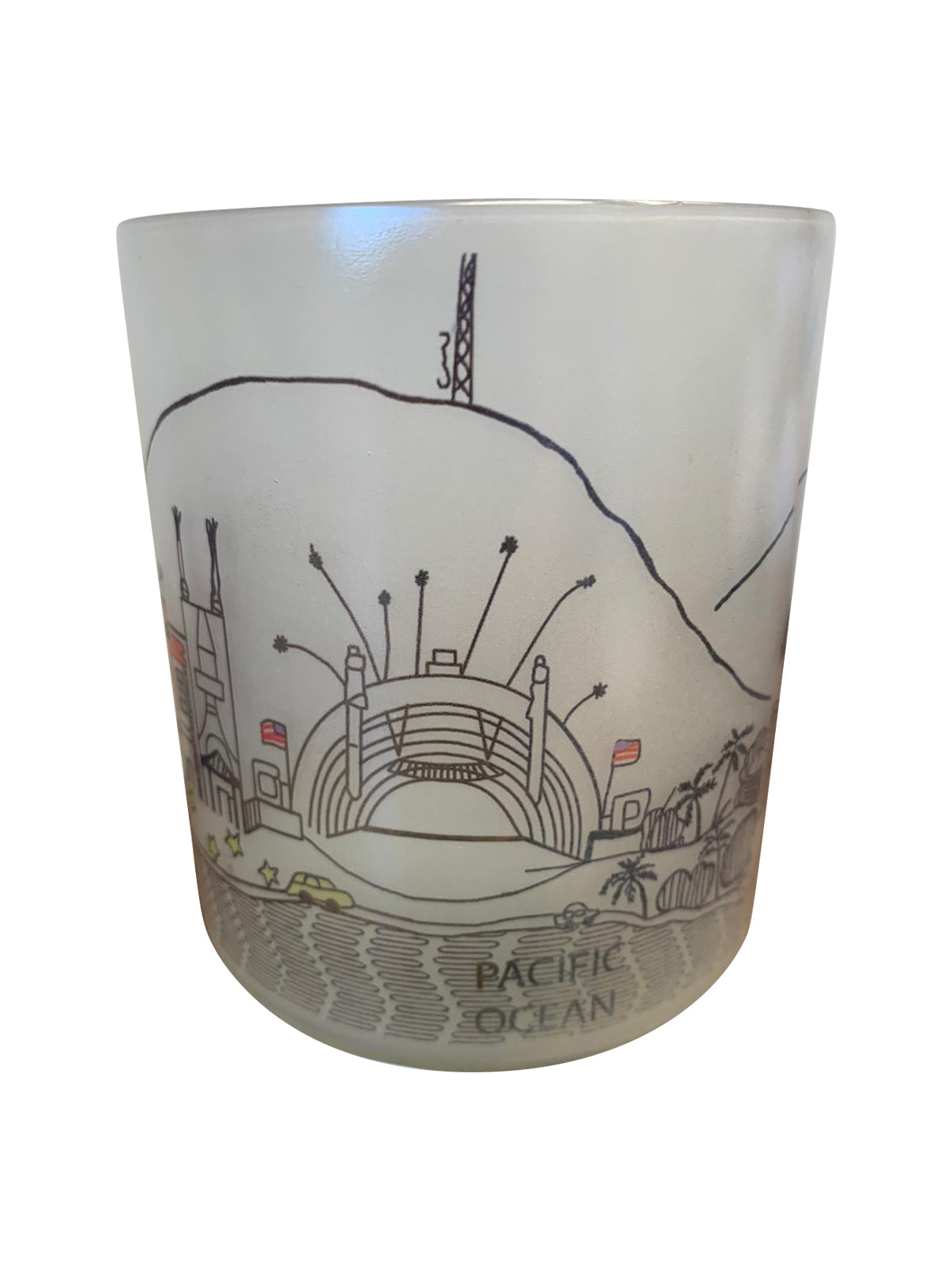 Los Angeles Skyline Glass Votive, a clear glass holder with skyline design, perfect for tealights and home decor.