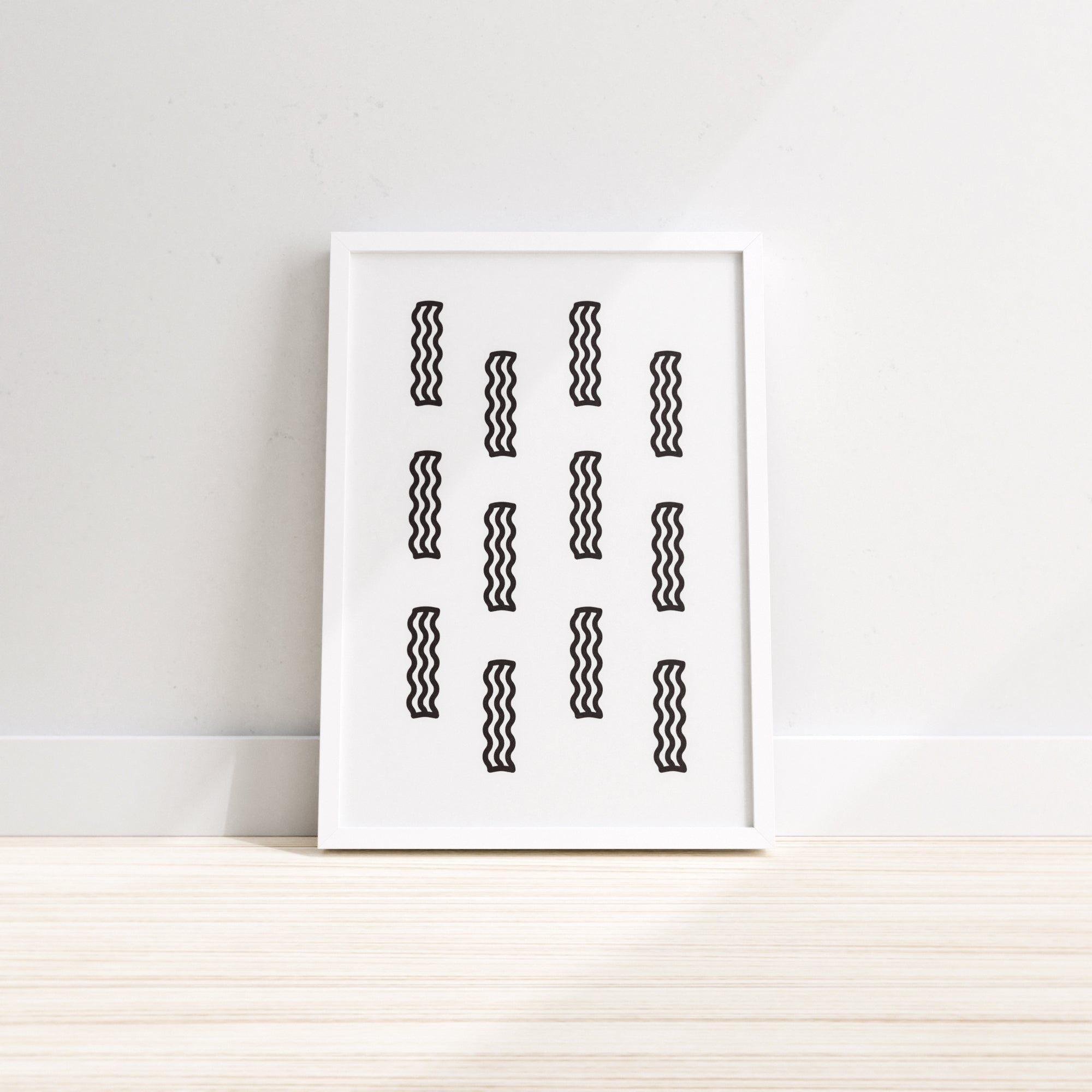 Lots of Bacon wall print featuring humorous bacon-themed design, perfect for kitchen wall decor.