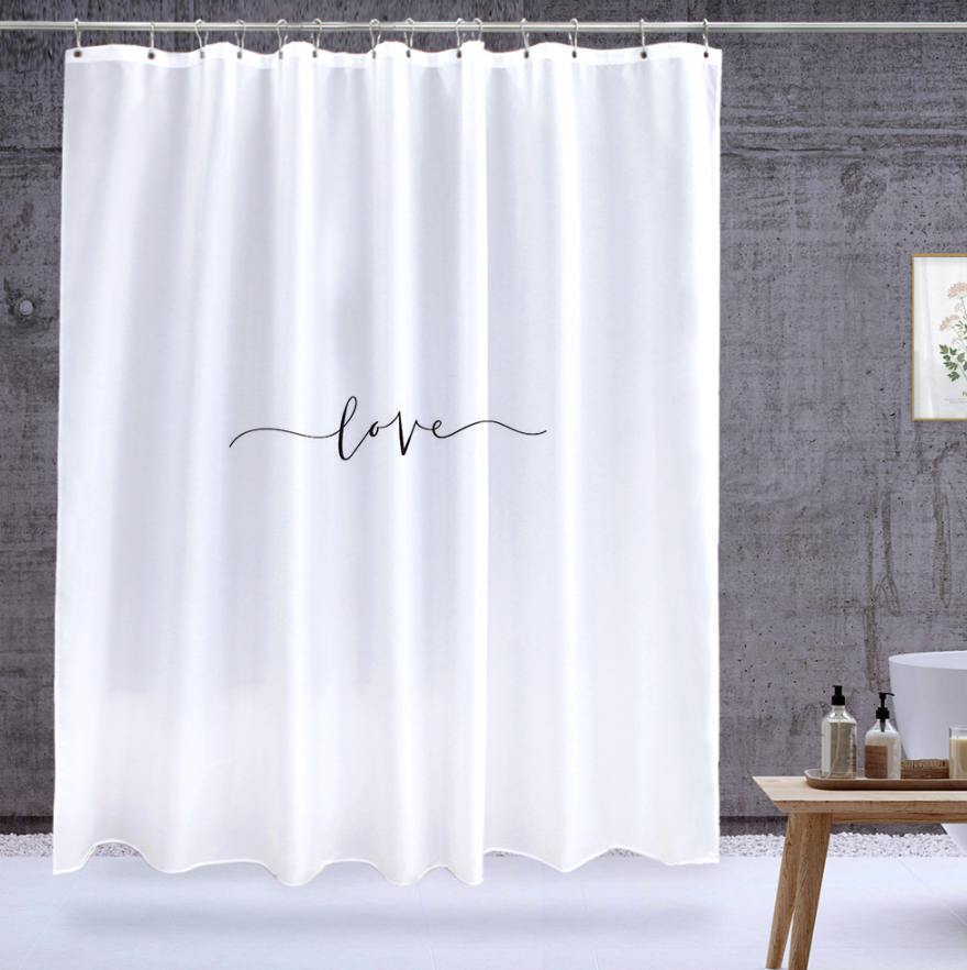 Love shower curtain measuring 180cm x 180cm, featuring a modern design in high-quality polyester, perfect for enhancing bathroom decor.