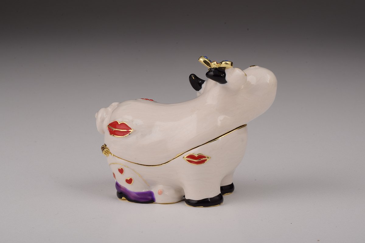 Handcrafted Love Cow trinket box with Austrian crystals and gold plating, elegantly designed for decorative storage.