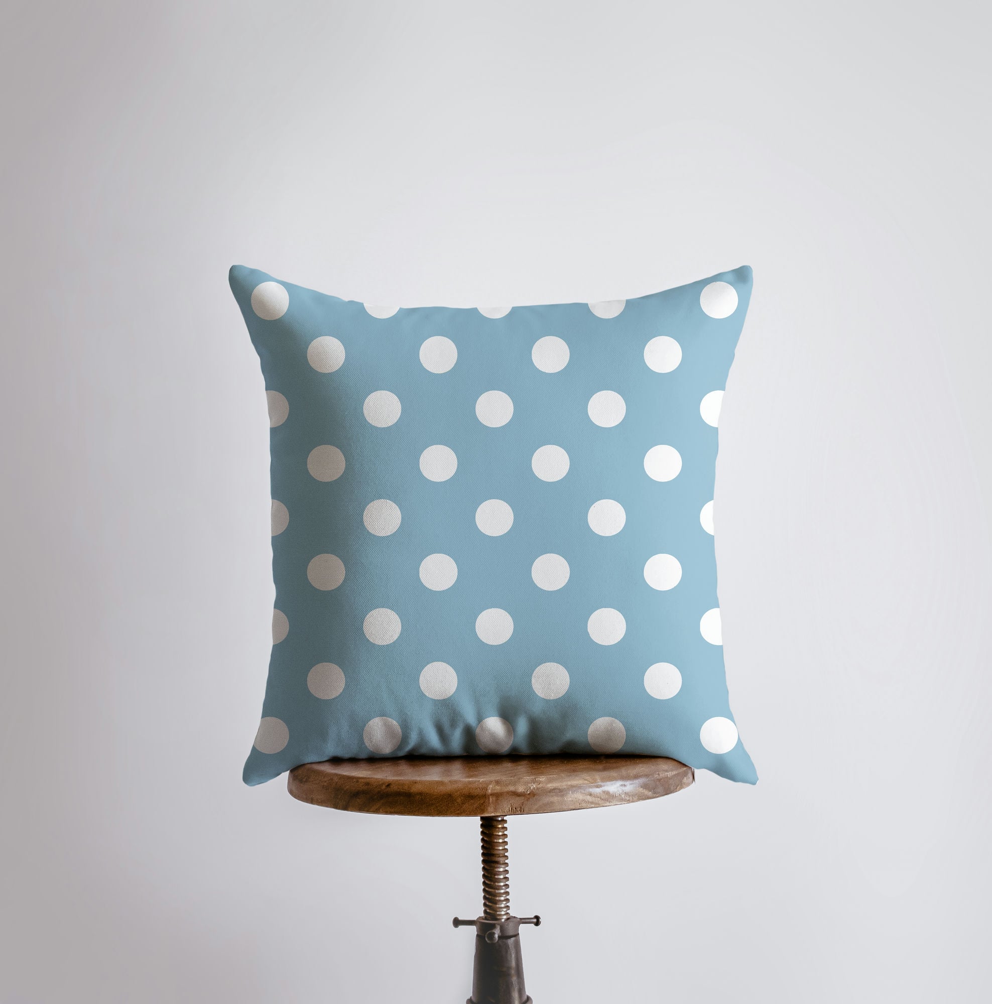 Love Floral Blue Polkadots Pillow Cover featuring floral design with 'LOVE' text on the front and soft blue polka dots on the reverse.