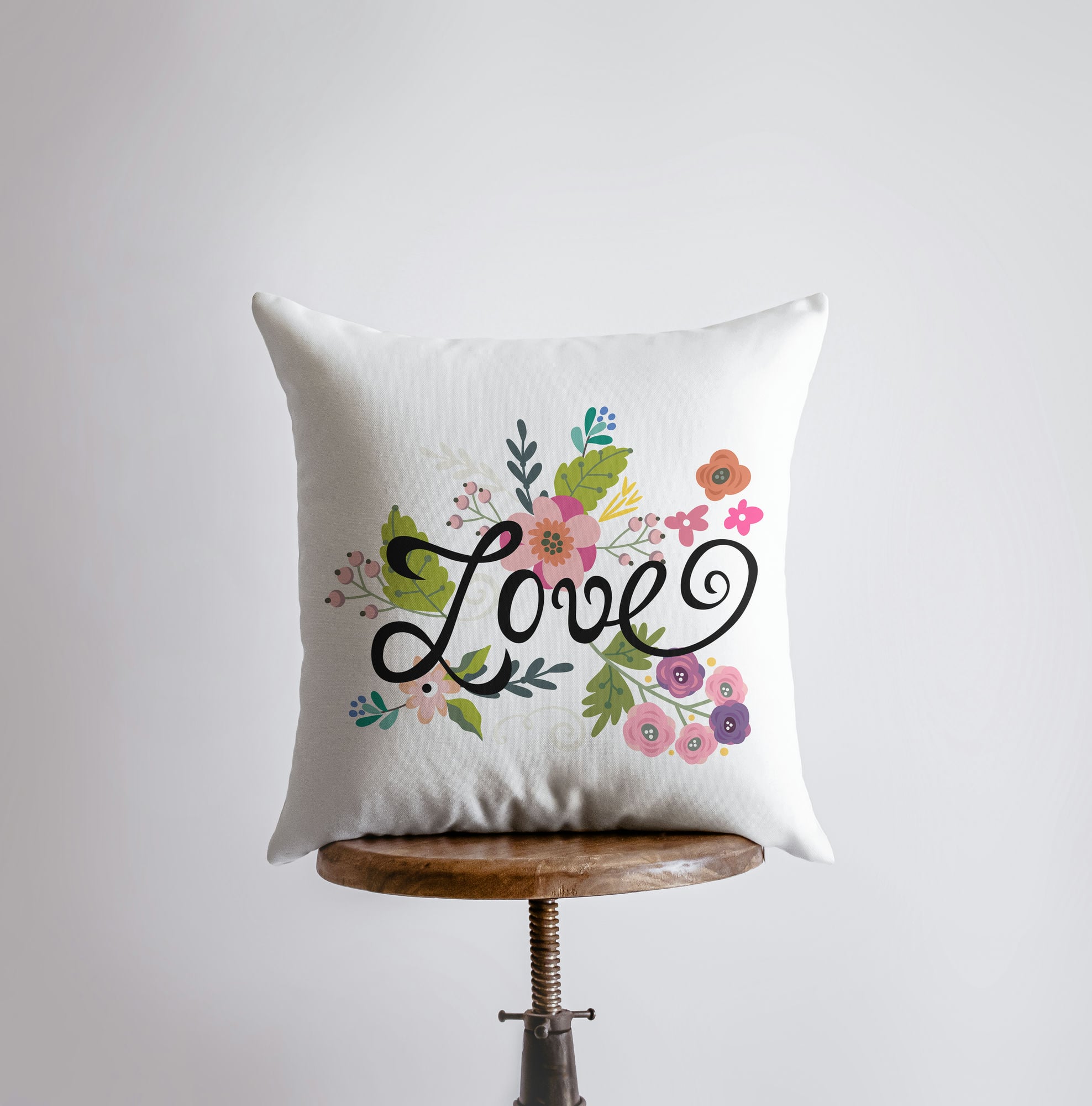 Love Floral Green Polkadot Pillow Cover featuring floral design and polka dot reverse, perfect for home decor.