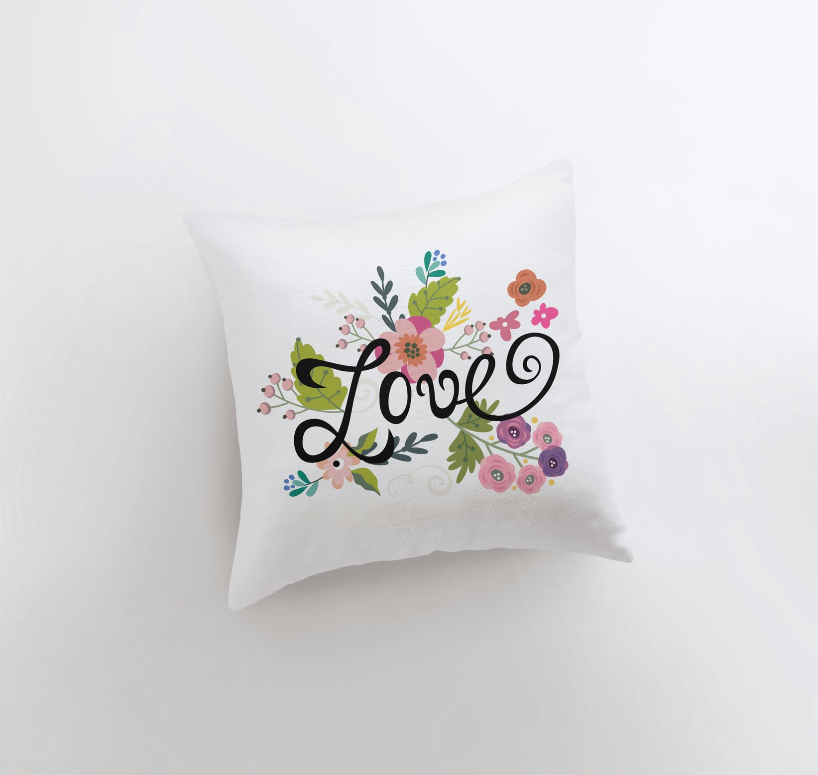 Love Floral Green Polkadot Pillow Cover featuring floral design and polka dot reverse, perfect for home decor.