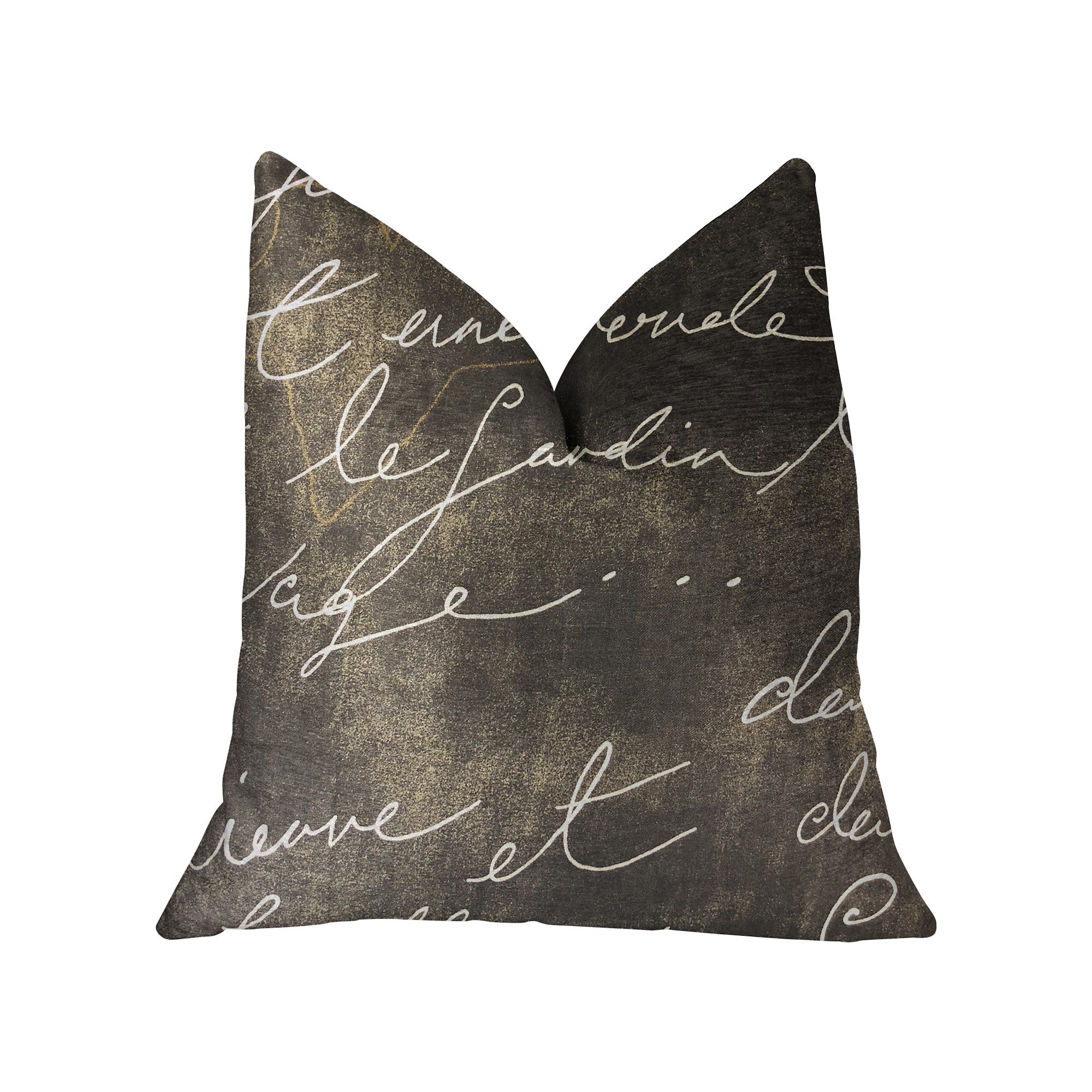 Love Script Black Luxury Throw Pillow featuring elegant script design on a black cotton fabric, showcasing a double-sided style and invisible zipper.