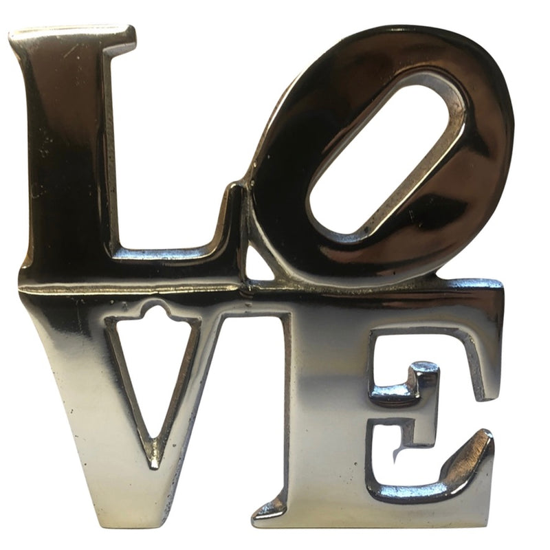 LOVE Sign Home Decor made from recycled aluminum, featuring a minimalist design with a chic hand-cast finish.