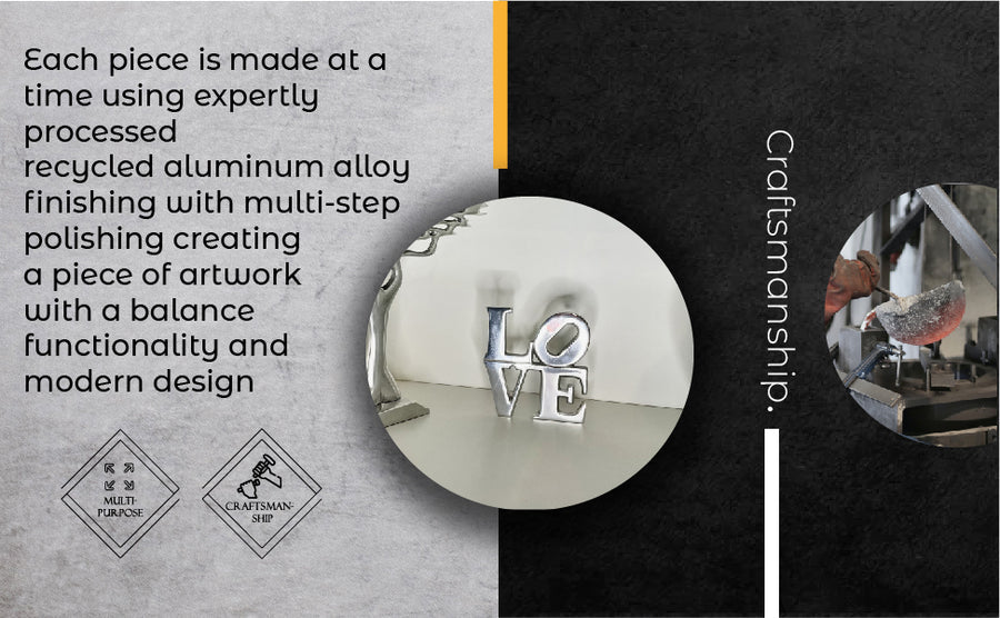 LOVE Sign Home Decor made from recycled aluminum, featuring a minimalist design with a chic hand-cast finish.