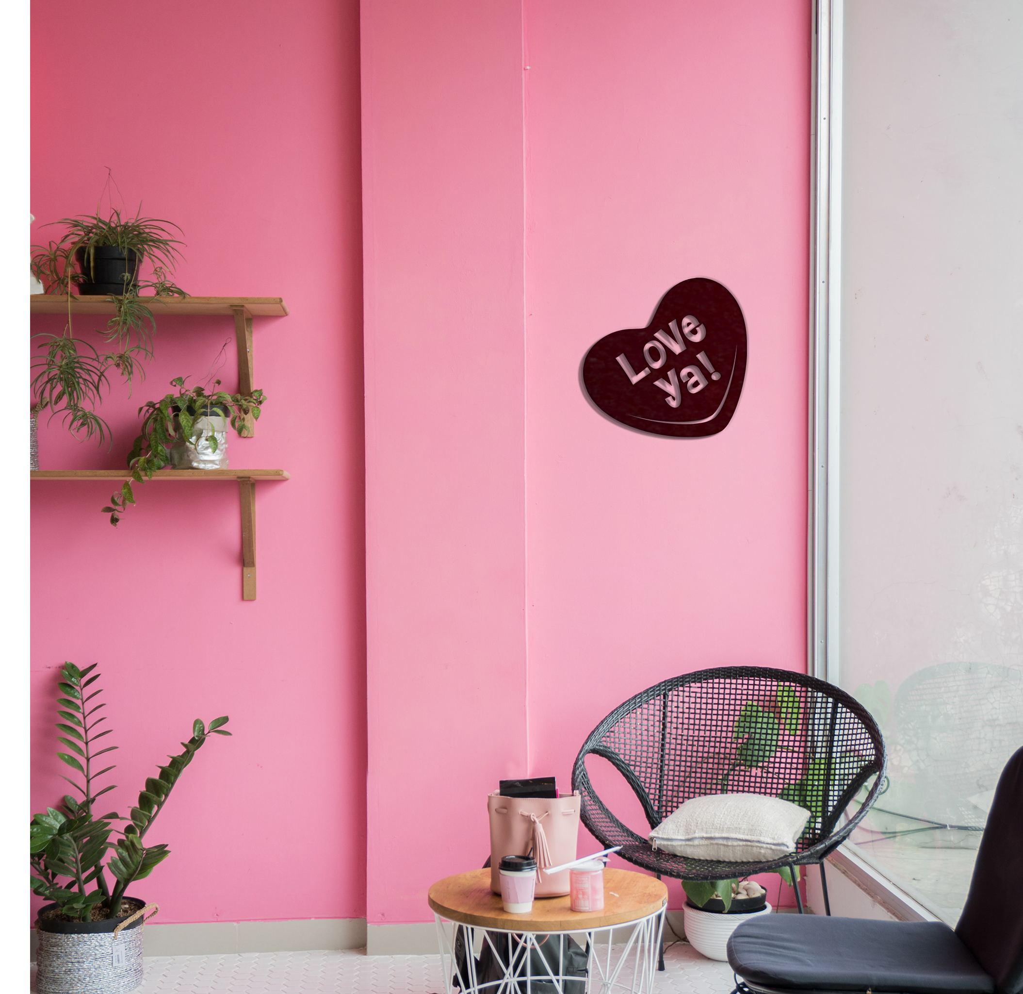 Love Ya Candy Heart Metal Wall Art in vibrant colors, showcasing a heart shape with the words 'Love Ya' elegantly designed, perfect for home decor.