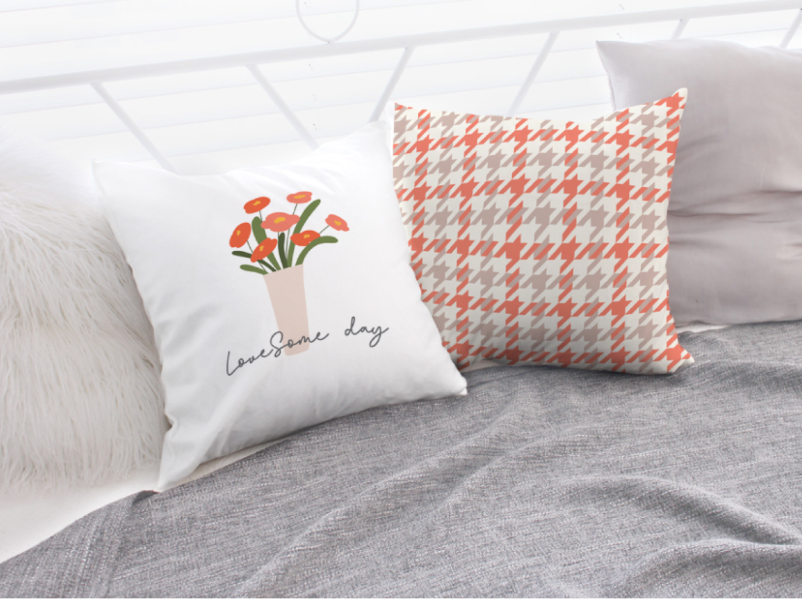 Lovesome Day double-sided cushion showcasing its stylish design and high-quality microfibre material.