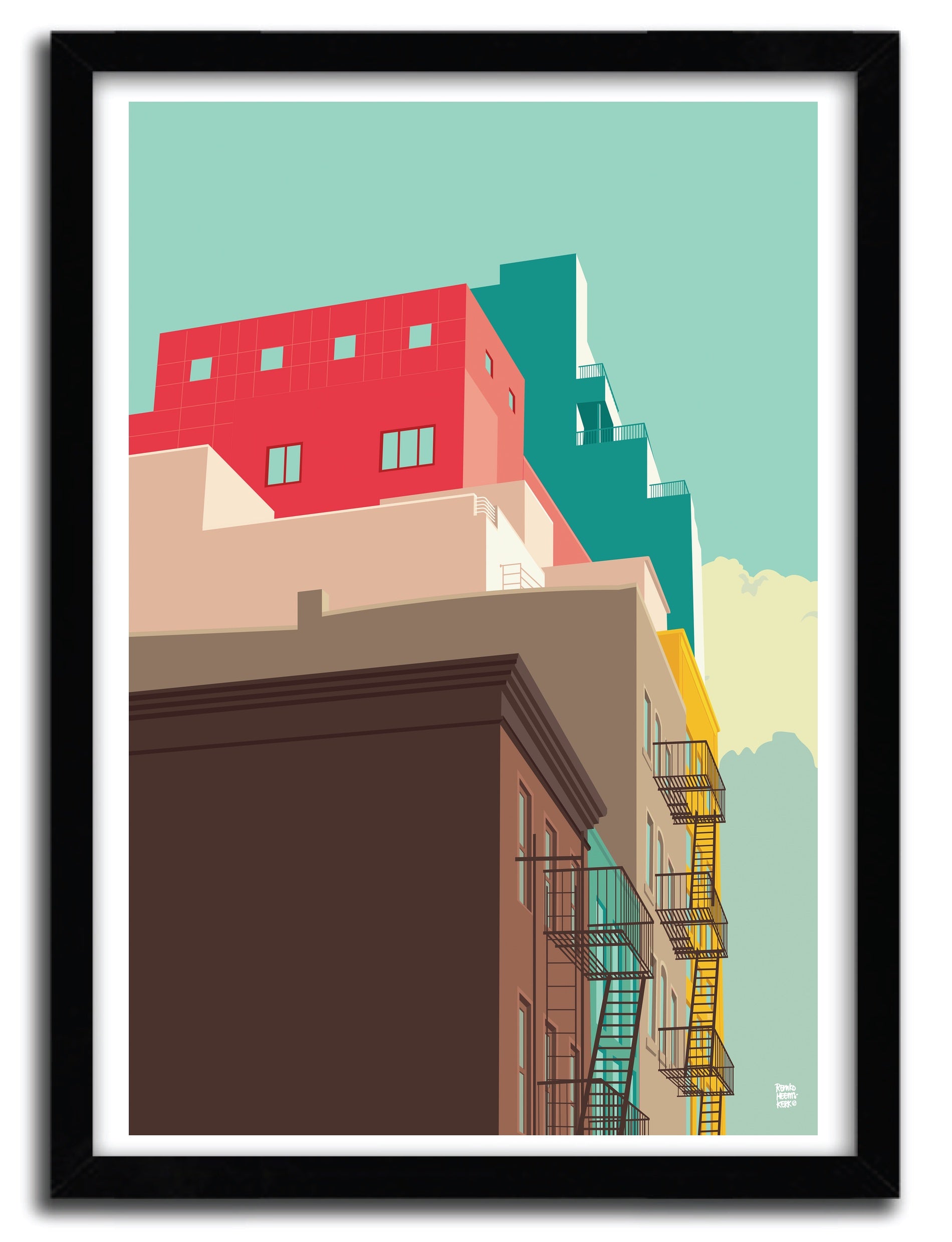 Limited edition fine art print 'Lower Eastside' by Remko Heemskerk on 300gsm cotton paper, featuring vibrant colors and intricate details.