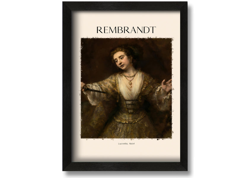 A beautiful reproduction of Lucretia. 1664 by Rembrandt, printed on coated polyester canvas and mounted on a 44mm box frame.