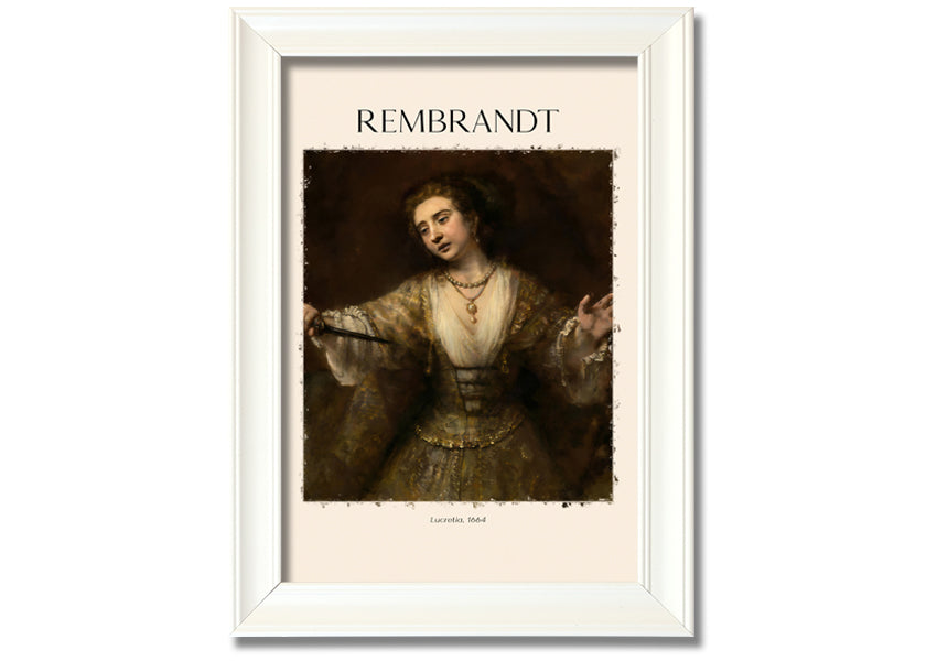 A beautiful reproduction of Lucretia. 1664 by Rembrandt, printed on coated polyester canvas and mounted on a 44mm box frame.