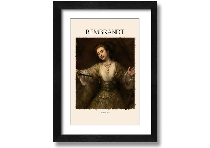 A beautiful reproduction of Lucretia. 1664 by Rembrandt, printed on coated polyester canvas and mounted on a 44mm box frame.