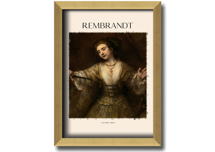 A beautiful reproduction of Lucretia. 1664 by Rembrandt, printed on coated polyester canvas and mounted on a 44mm box frame.