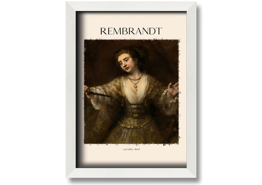 A beautiful reproduction of Lucretia. 1664 by Rembrandt, printed on coated polyester canvas and mounted on a 44mm box frame.