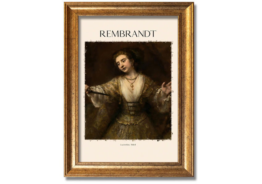 A beautiful reproduction of Lucretia. 1664 by Rembrandt, printed on coated polyester canvas and mounted on a 44mm box frame.