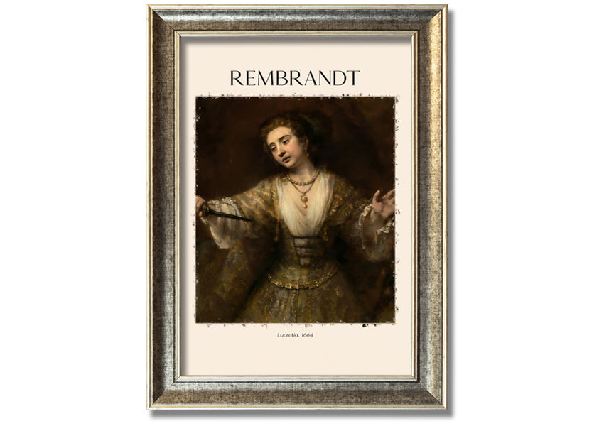 A beautiful reproduction of Lucretia. 1664 by Rembrandt, printed on coated polyester canvas and mounted on a 44mm box frame.