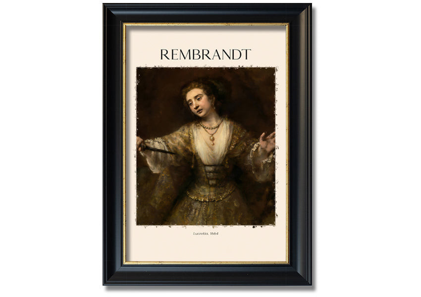 A beautiful reproduction of Lucretia. 1664 by Rembrandt, printed on coated polyester canvas and mounted on a 44mm box frame.