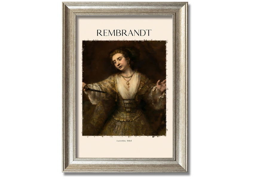 A beautiful reproduction of Lucretia. 1664 by Rembrandt, printed on coated polyester canvas and mounted on a 44mm box frame.