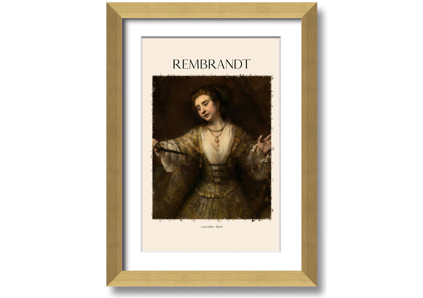 A beautiful reproduction of Lucretia. 1664 by Rembrandt, printed on coated polyester canvas and mounted on a 44mm box frame.