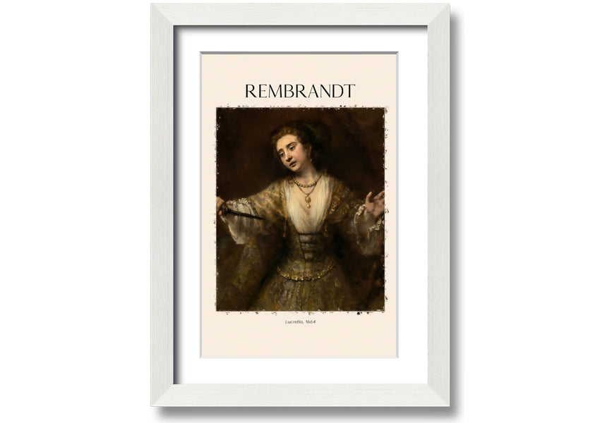 A beautiful reproduction of Lucretia. 1664 by Rembrandt, printed on coated polyester canvas and mounted on a 44mm box frame.