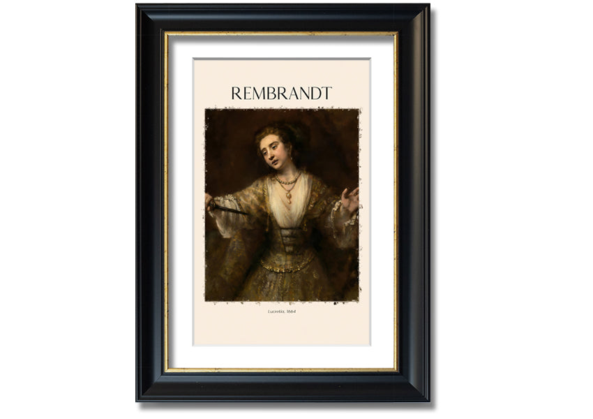 A beautiful reproduction of Lucretia. 1664 by Rembrandt, printed on coated polyester canvas and mounted on a 44mm box frame.