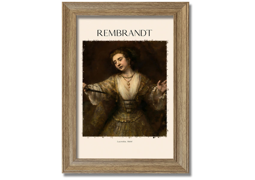 A beautiful reproduction of Lucretia. 1664 by Rembrandt, printed on coated polyester canvas and mounted on a 44mm box frame.