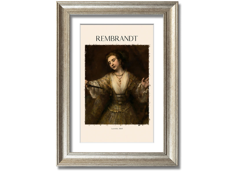 A beautiful reproduction of Lucretia. 1664 by Rembrandt, printed on coated polyester canvas and mounted on a 44mm box frame.