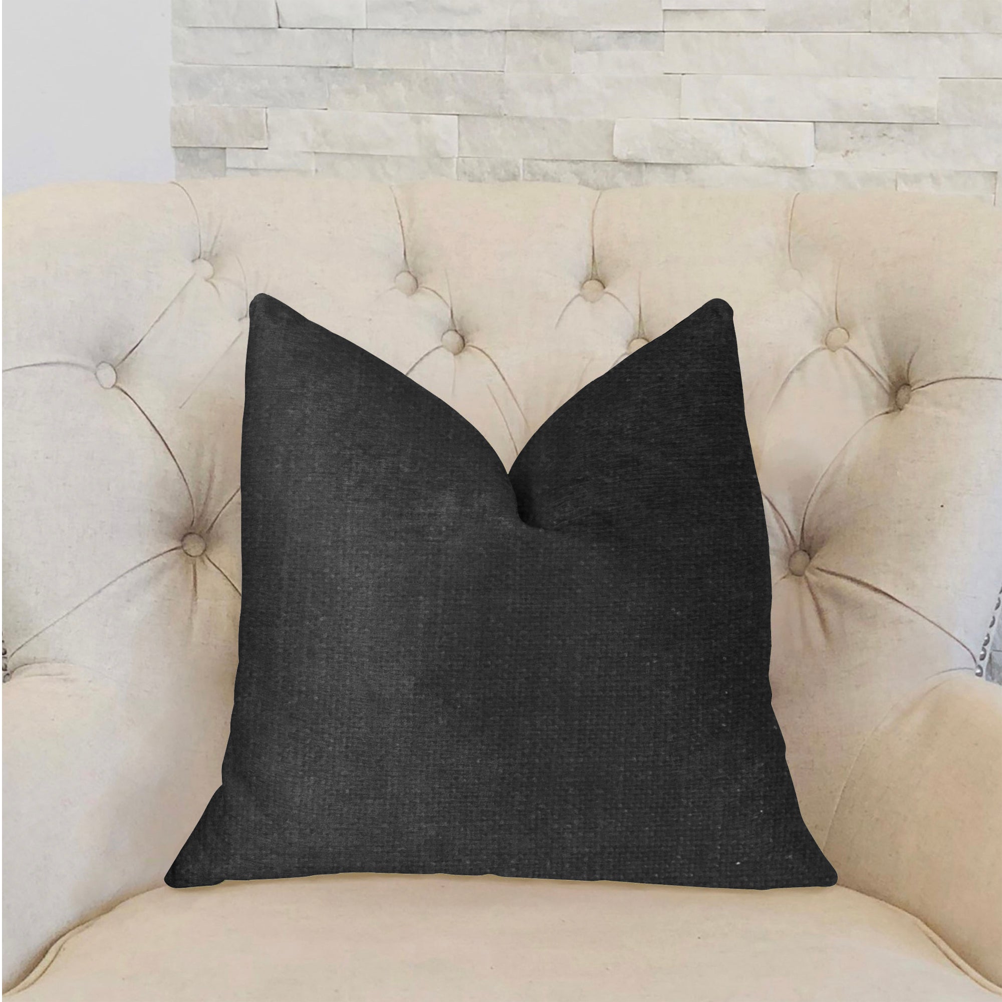 Luna Black Luxury Throw Pillow showcasing a chic black design with a linen and rayon blend, featuring an invisible zipper and double-sided use.