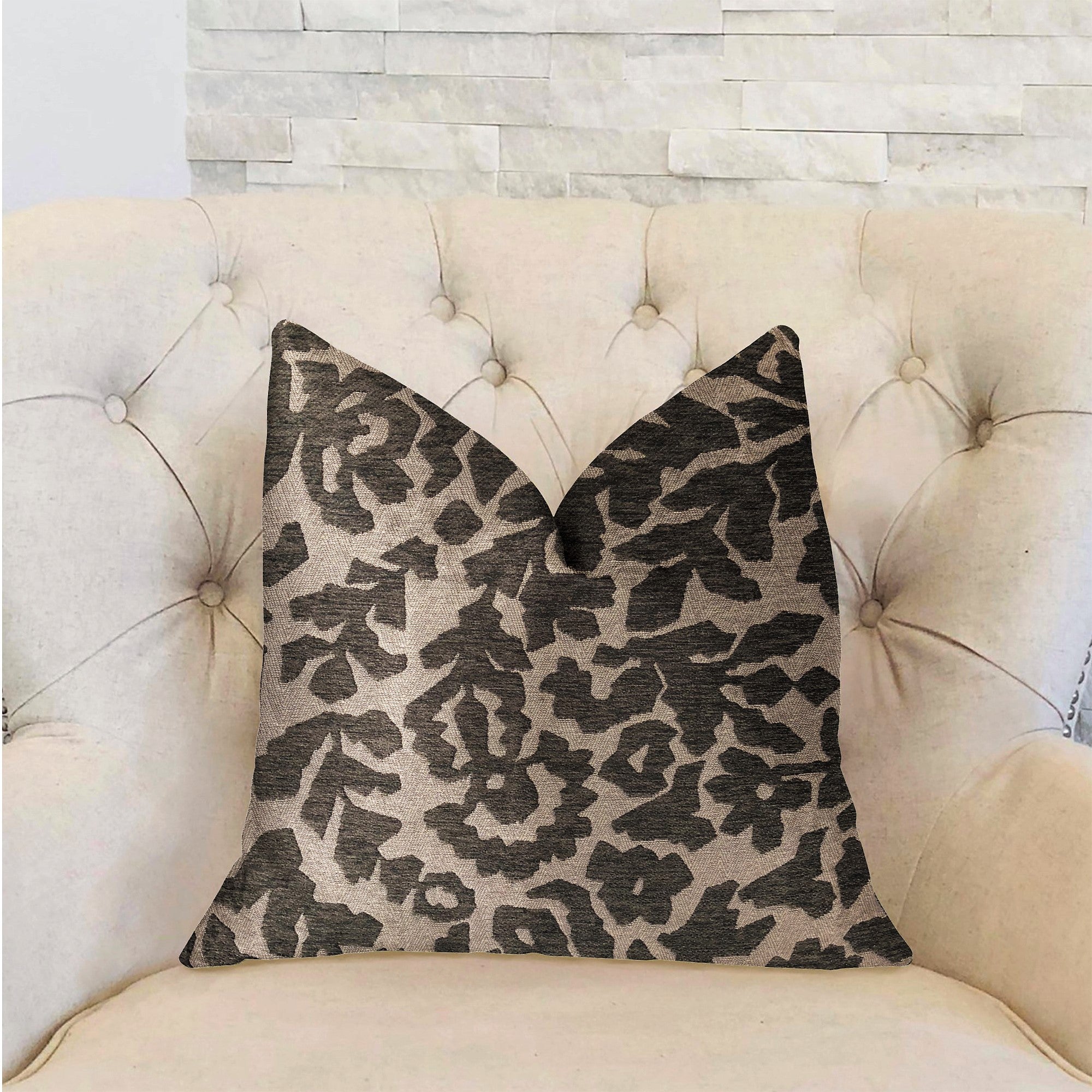 Lustrous Leaves Gray Luxury Throw Pillow featuring a damask pattern, handmade in the USA with a soft polyester fabric and invisible zipper.