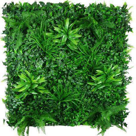 Luxury Green Sensation Artificial Vertical Garden Wall Panel showcasing a blend of grasses, ferns, and succulent-like stems, perfect for indoor and outdoor use.