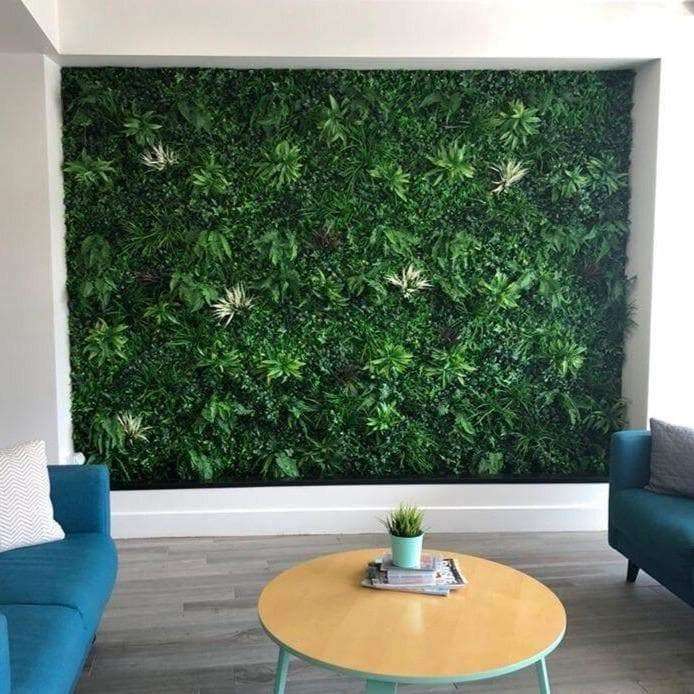 Luxury Green Sensation Artificial Vertical Garden Wall Panel showcasing a blend of grasses, ferns, and succulent-like stems, perfect for indoor and outdoor use.